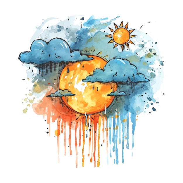 世界気象の日 カートゥーンスタイルの白い背景の水彩画