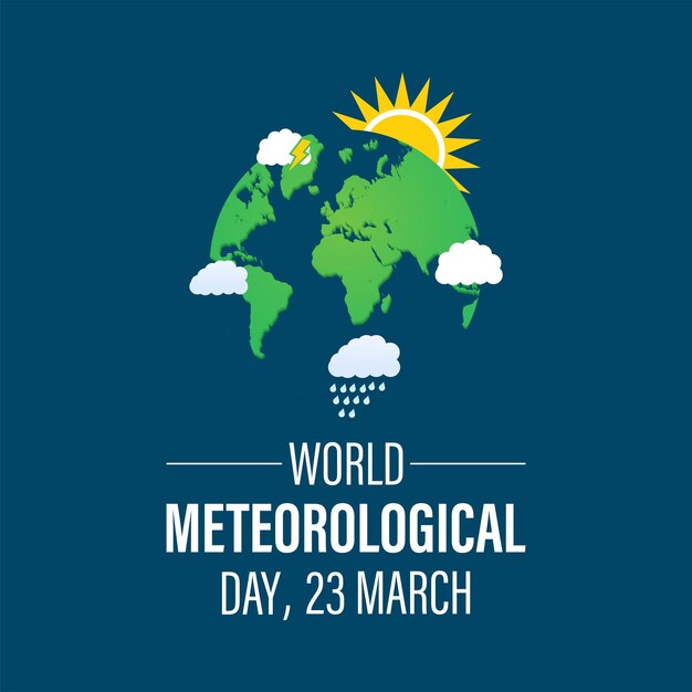 Всемирный метеорологический день с климатом и погодой Плакат с флаером и фон с флагом