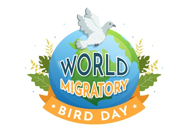 World Migratory Bird Day on May 8 Illustration with Birds Migrations Groups in Hand Drawn Templates