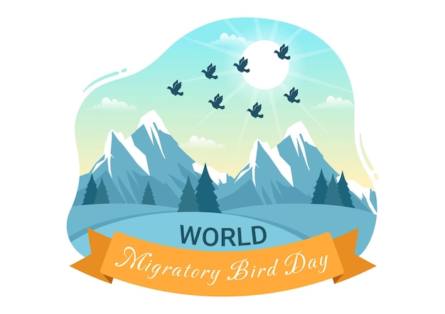 Vector world migratory bird day on may 8 illustration with birds migrations groups in hand drawn templates