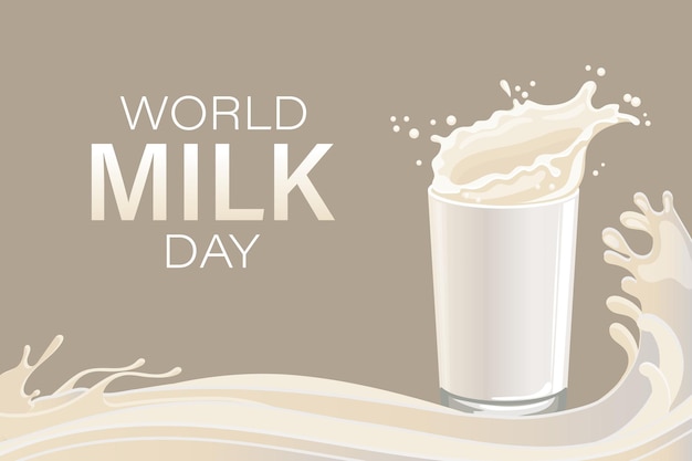 World milk day banner glass with milk splash and text poster illustration vector