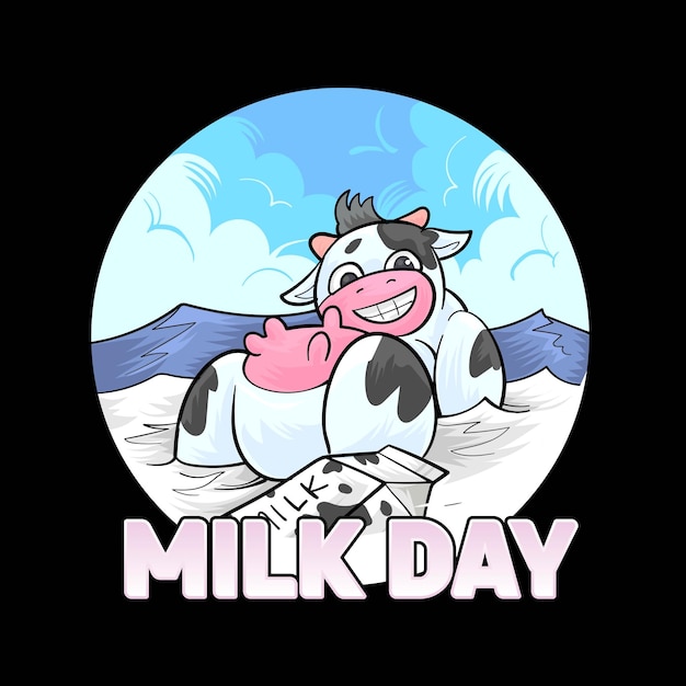 World milk day celebration cow packaging Illustration Premium vector