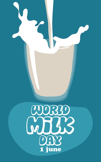 世界牛乳デー - ガラスに牛乳を注ぐベクトルイラスト