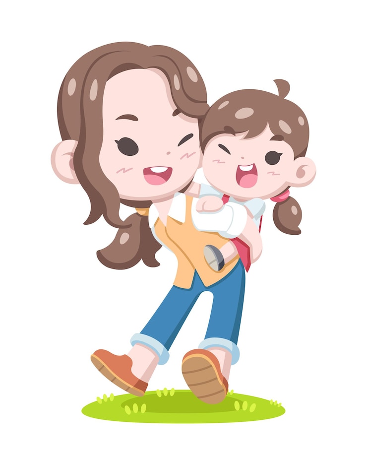 Vector 世界の母の日、かわいいスタイルの母と子の漫画イラスト