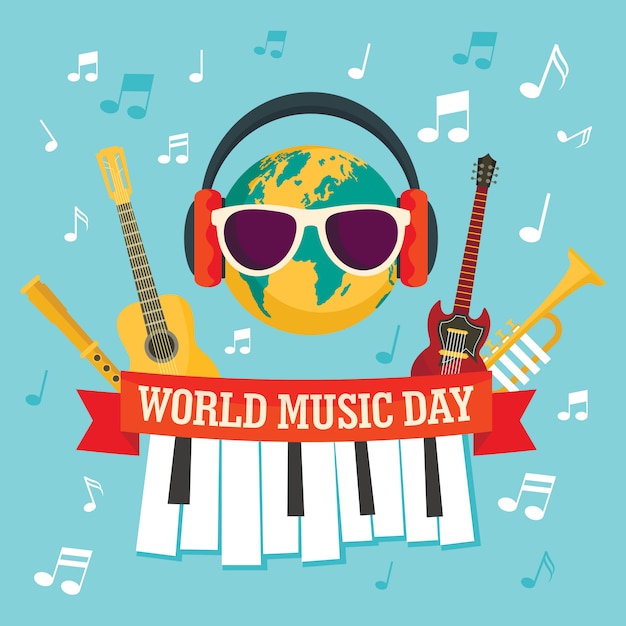 World music day concept background, flat style