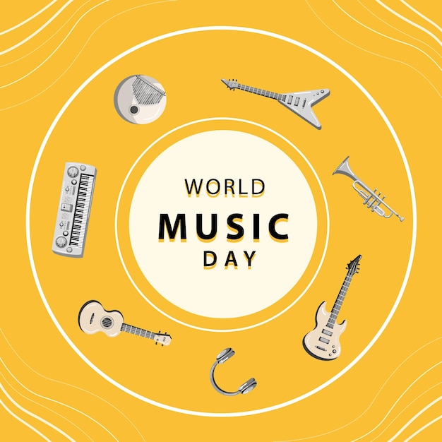 Vector world music day illustration banner