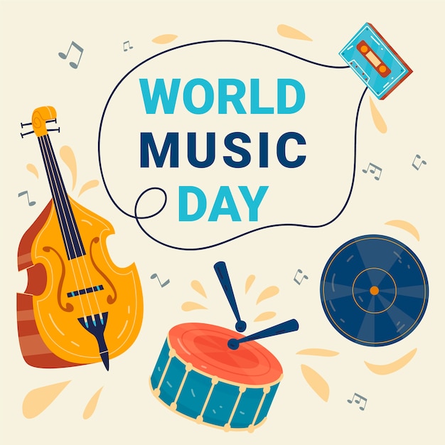 Vector world music day instruments illustrated