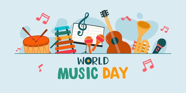 World Music Day Musical Instruments Vector Illustration