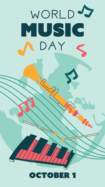 World Music Day poster on October 1 vector text illustration A flat illustration with musical