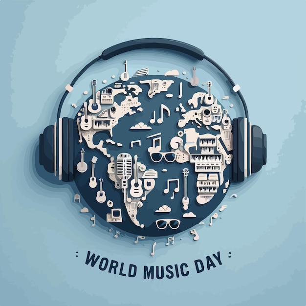 Vettore illustrazione vettoriale della giornata mondiale della musica sullo sfondo con strumenti musicali concetto isolato