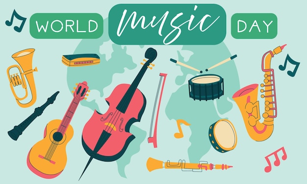 world music day vector text illustration flat illustration of the vector conceptual world music day