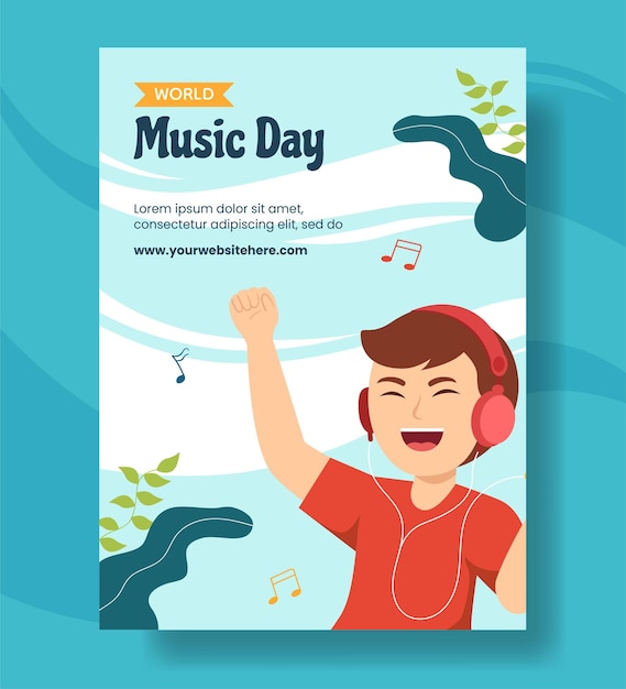 World Music Day Vertical Poster Flat Cartoon Hand Drawn Templates Background Illustration