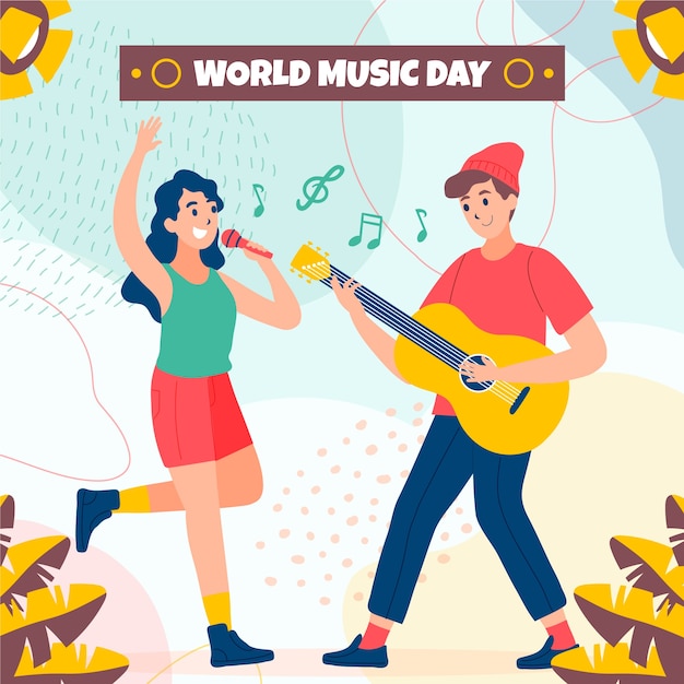 Vector world music day with band illustration