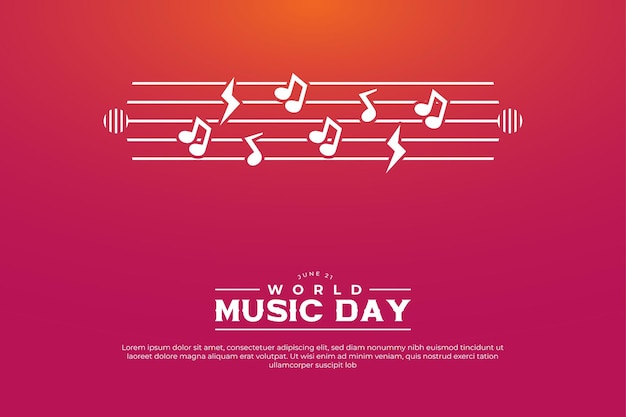 그라데이션 배경 음악 음표 벡터가 있는 세계 음악의 날 Music Day 포스터 6월 21일