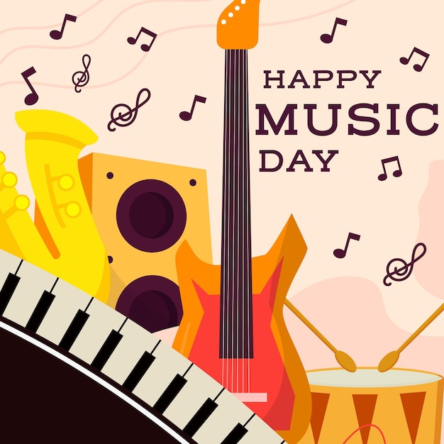 world music day with various musical instrument illustration