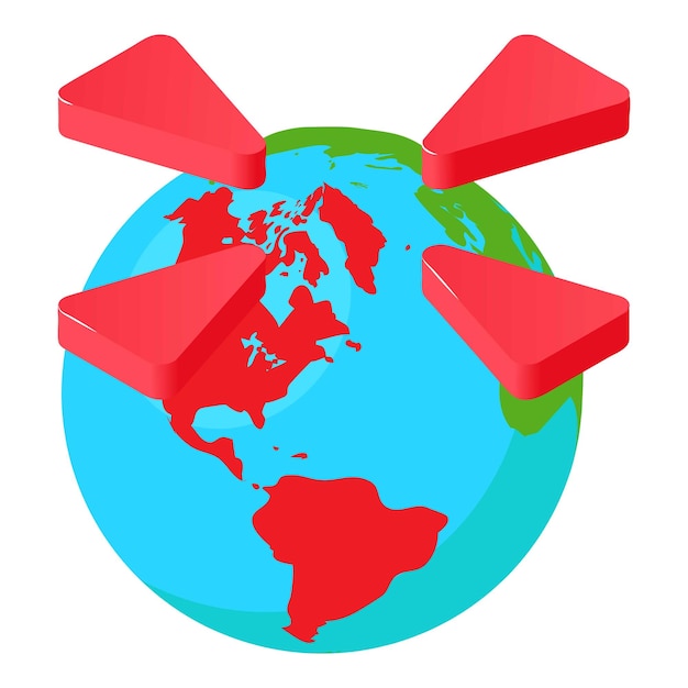 Vector world navigation icon isometric vector planet earth globe with direction sign location determination navigation