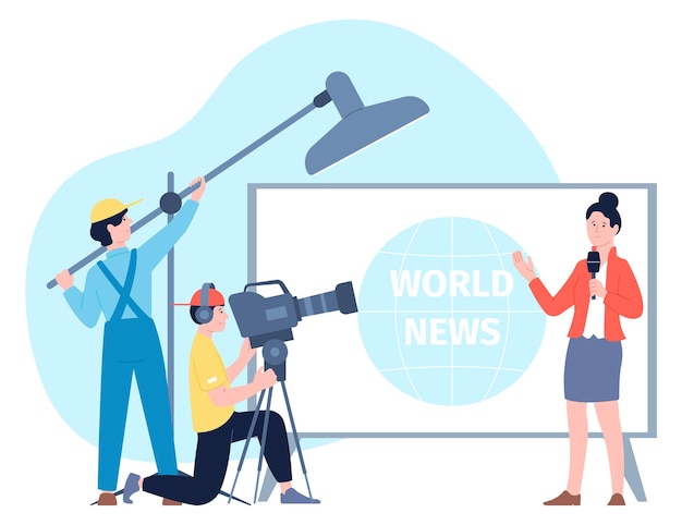 World news studio work Tv program newsroom isolated on white background