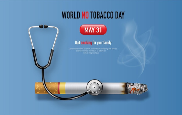 World No Tobacco dagsigaret met het ontwerp van de banner van stethoscopen