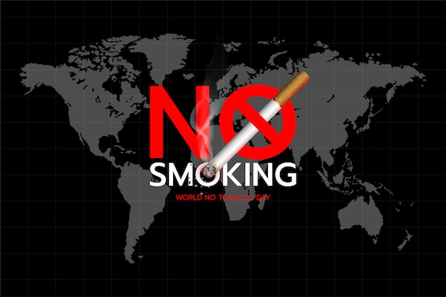 Vector world no tobacco day: concept of no smoking text design on the world map background.