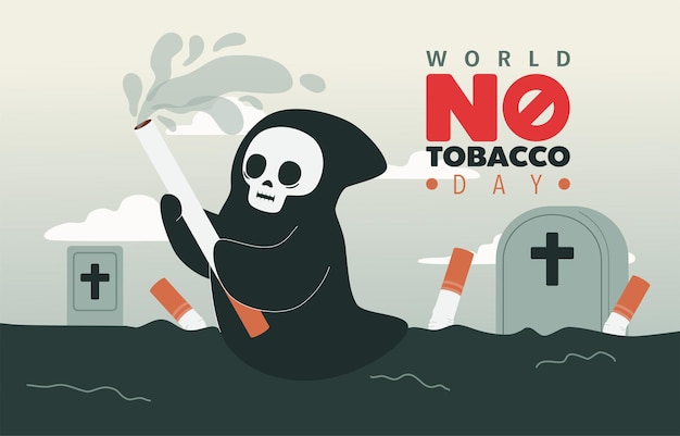 Giornata mondiale senza tabacco il grim reaper con la sigaretta come illustrazione vettoriale di falce