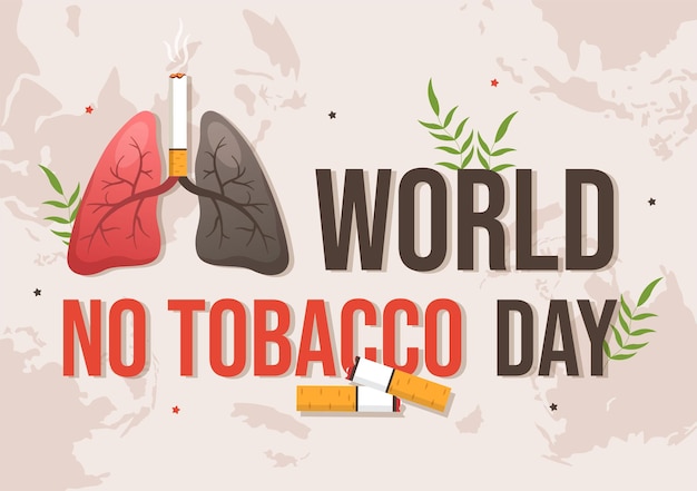 세계 금연의 날 손으로 그린 템플릿에서 금연과 폐 손상에 대한 삽화