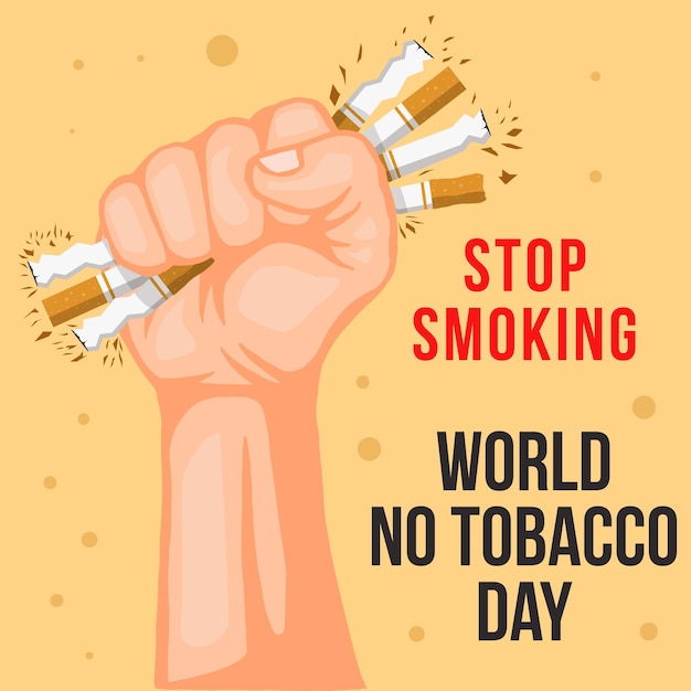 World no tobacco day illustration with hand crushing the cigarette no smoking