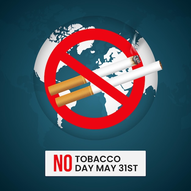 World No Tobacco Day May 31st with cigarettes forbidden sign and globe illustration