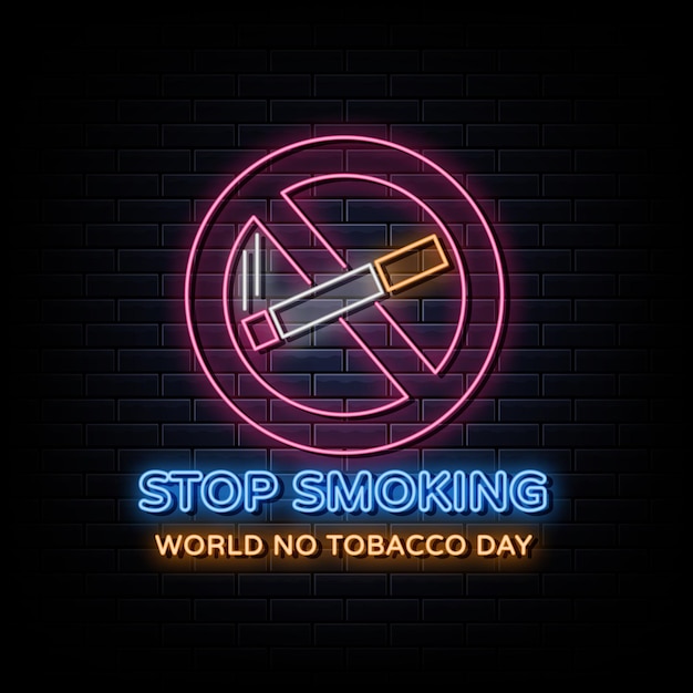 Vector world no tobacco day neon sign text