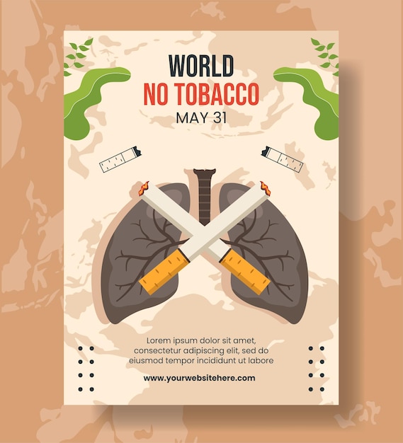 Giornata mondiale senza tabacco poster verticale piatto fumetto disegnato a mano modelli sfondo illustrazione