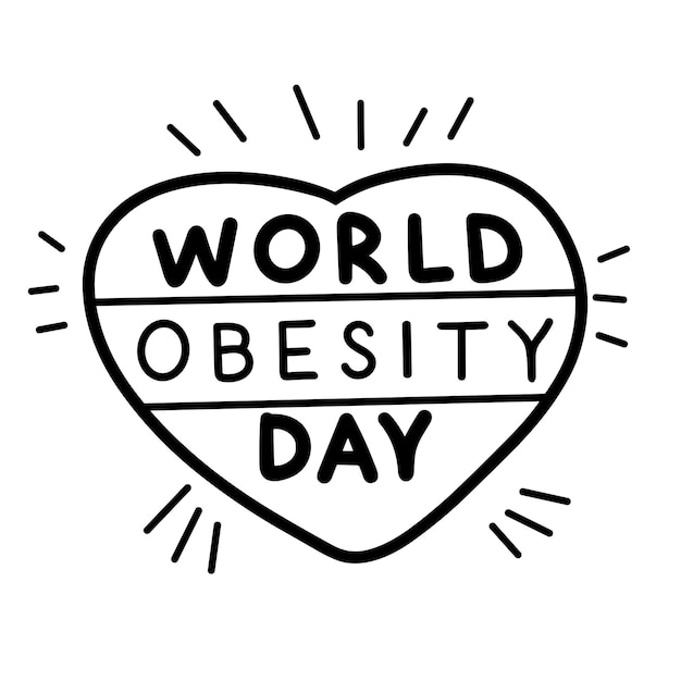 Banner di testo della giornata mondiale dell'obesità in colore nero iscrizione scritta a mano della giornada mondiale dell'obesità isolata su