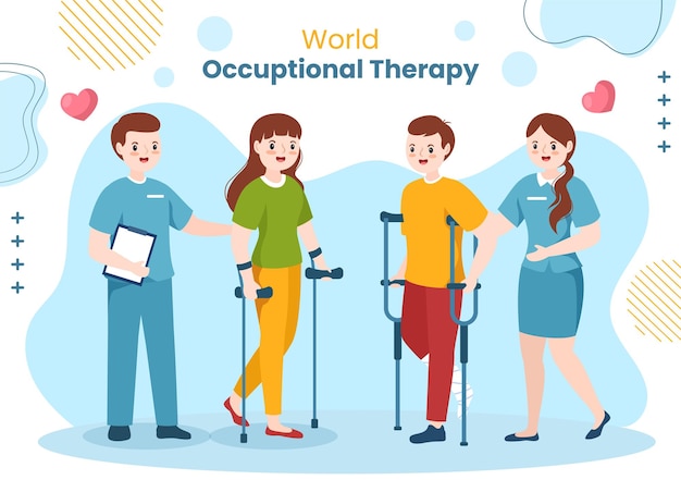 Vector world occupational therapy day background template hand drawn cartoon flat illustration