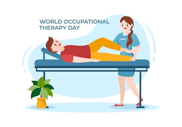 World Occupational Therapy Day Celebration Hand Drawn Cartoon Illustration with Physical Therapists