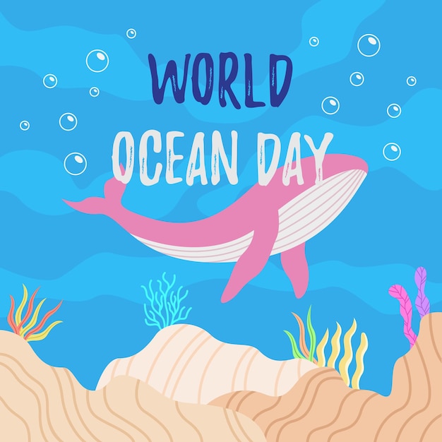 Концепция дня мирового океана плоская иллюстрация