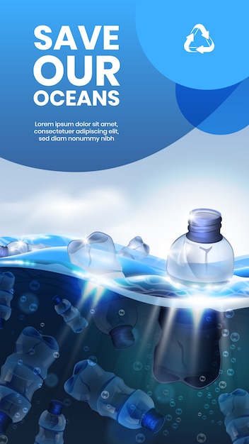 Vector world ocean day, plastic bottles waste