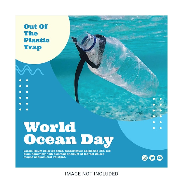 Vector world ocean day social media post or square banner template