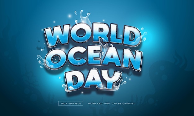 Vector world ocean day text effect editable