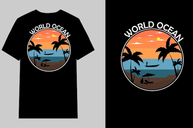 WORLD OCEAN Tシャツ デザイン レトロ ヴィンテージ