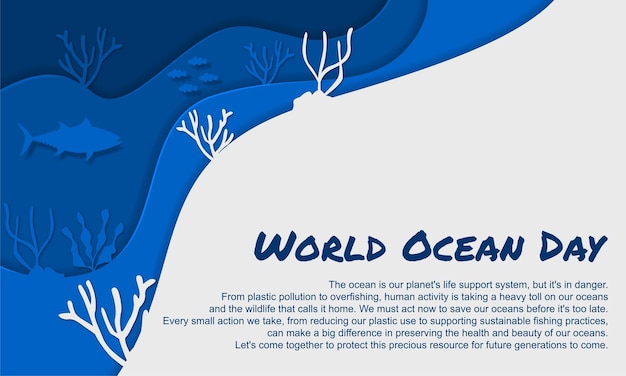 Vector world oceans day background in paper cut stlye vector