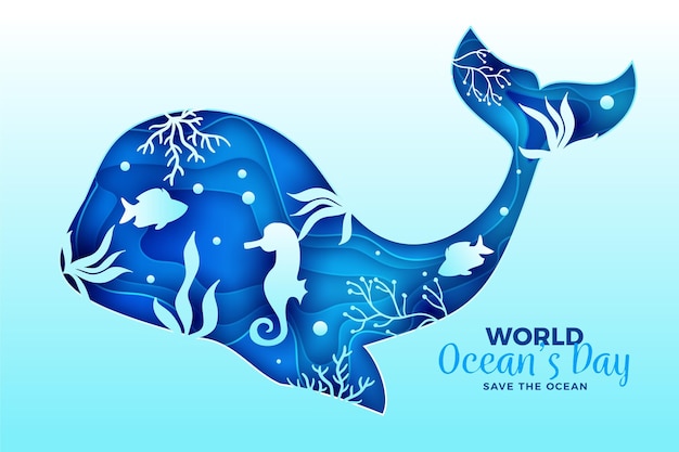 World oceans day background in paper style