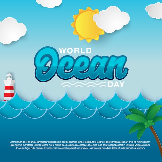 Всемирная открытка на День океана Векторная иллюстрация