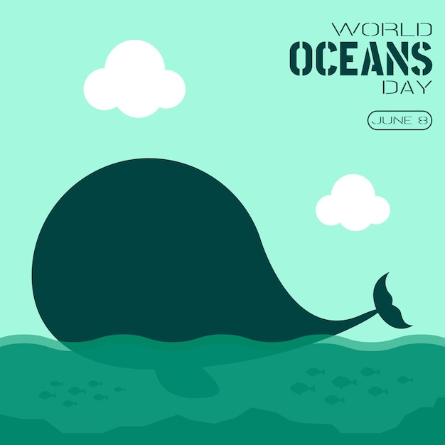 World Oceans Day greetings with a whale in the ocean