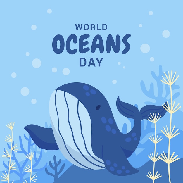 world oceans day hand drawn flat illustration