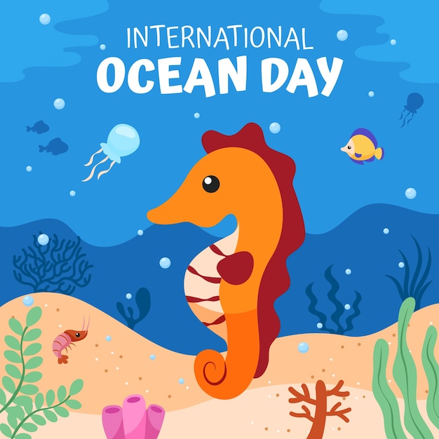 World oceans day hand drawn flat