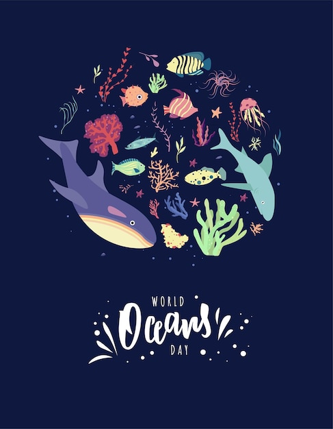 World Oceans day hand lettering card