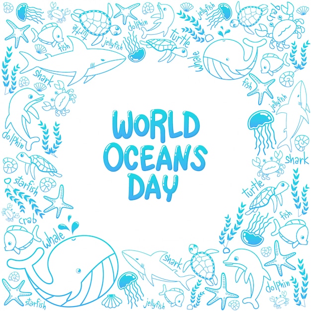 World oceans day marine frame