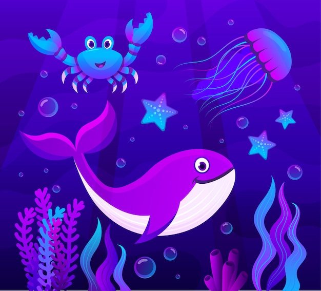 Всемирный день океанов Морские животные Плакат Векторные иллюстрации