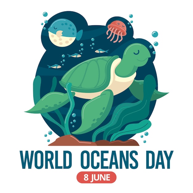 Vector world oceans day with turtle