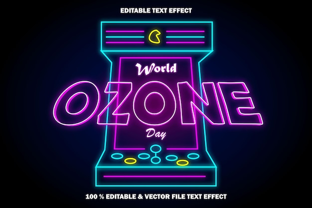 Vector world ozone day editable text effect retro style