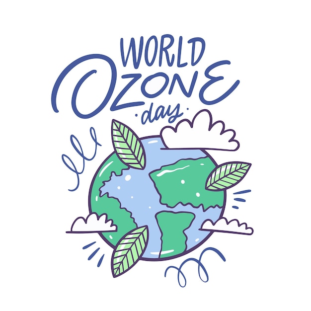 world ozone day hand drawn colorful cartoon style lettering holiday phrase