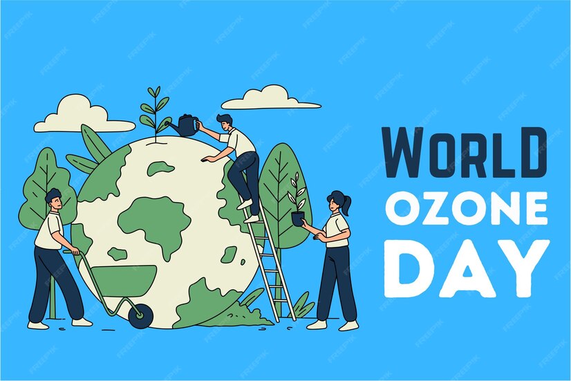 Premium Vector World ozone day with many people there